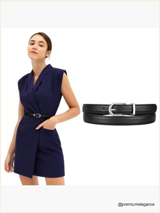 Skinny Faux Leather Belt with Gold/Silver Buckle for Jeans Dresses